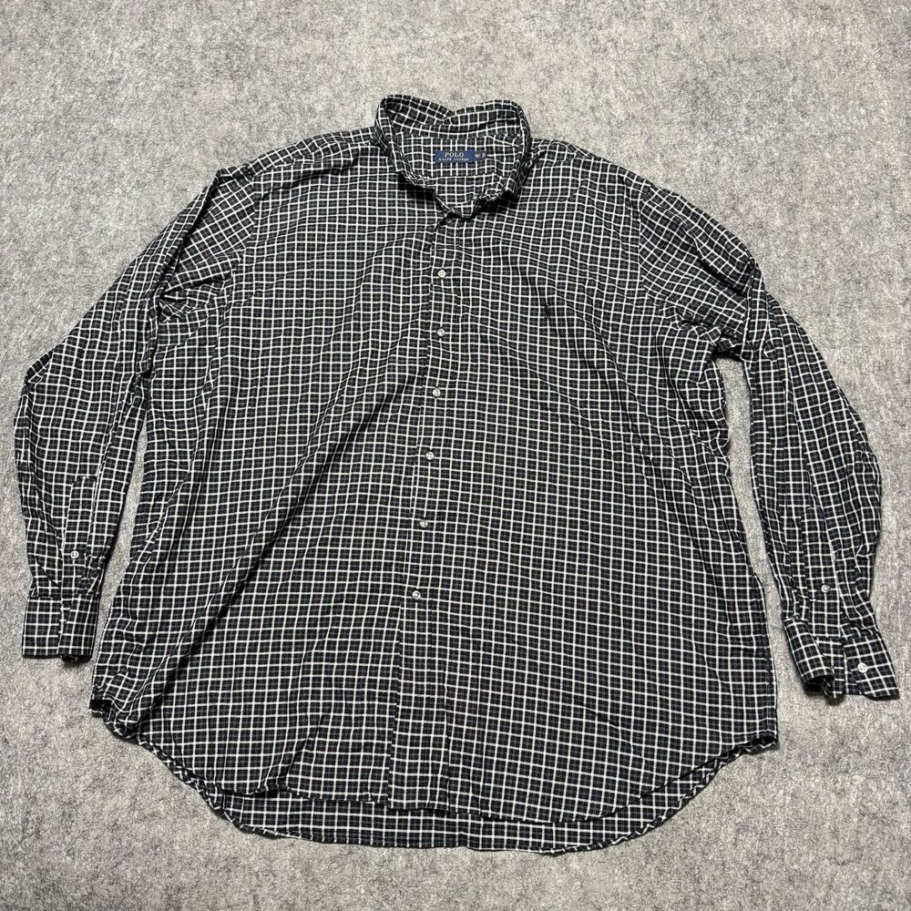 Polo Ralph Lauren Shirt Mens 3XLT Big Tall Black White Windowpane Plaid